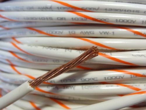 10 AWG White with Orange Hook Up Lead Primary Wire Stranded 25 ft 600V MTW