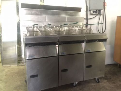 Used pitco f14s-cv 3 bay gas fryer with baskets &amp; darling filter caddy for sale