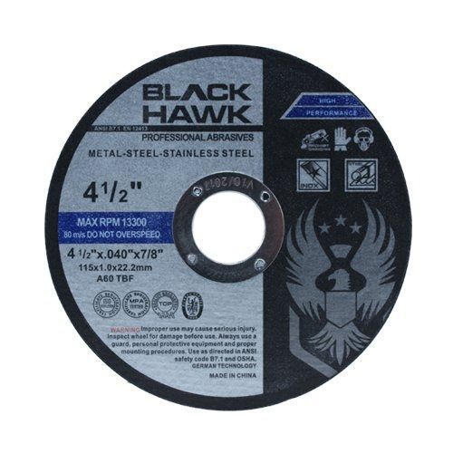 25 Pack Black Hawk 4-1/2&#034; x .040 x 7/8&#034; Arbor Metal &amp; Stainless Steel Cut Off