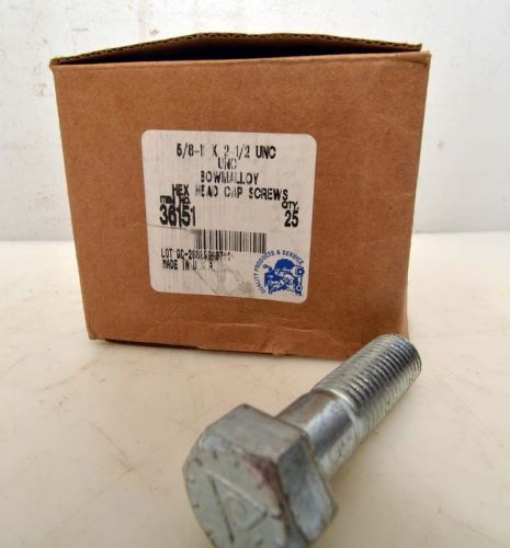Bowman hex head cap screws 5/8-11 x2-1/2&#034; #36151 box of 25 (inv.35676) for sale