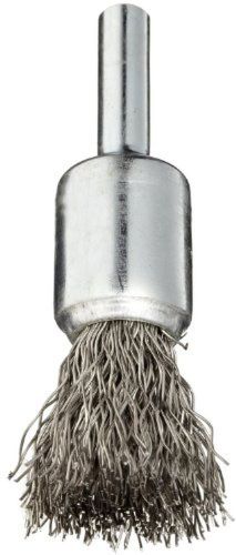 Weiler Wire End Brush, Solid End, Round Shank, Stainless Steel 302, Crimped