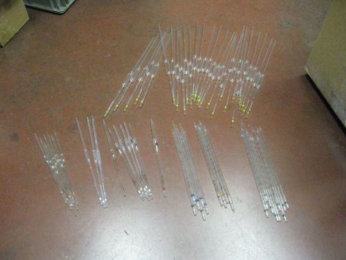 Mixed lot (65) chemistry lab pipettes pyrex fisher corex + (1) 50ml kimax buret for sale