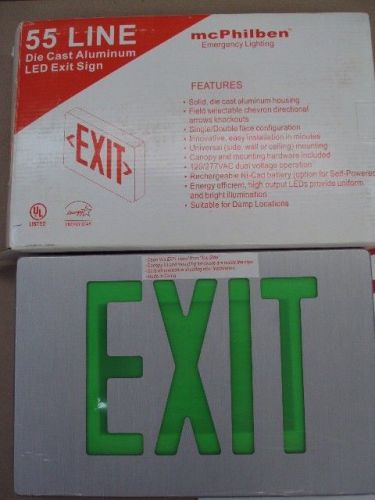 Mcphilben 55 line emergency exit sign aluminum 2 face w/ green led er55l2wbg for sale