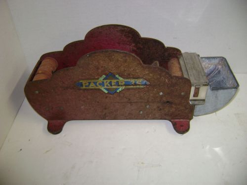 PACKERS-3 S PULL &amp; TEAR VINTAGE TAPE DISPENSER- ALL METAL-WOODEN ROLLERS