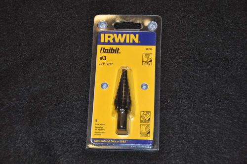 IRWIN 10233 #3 Unibit Step Drill Bit 9 Hole Sizes 1/4&#034;-3/4&#034; Metal &amp; Plastic