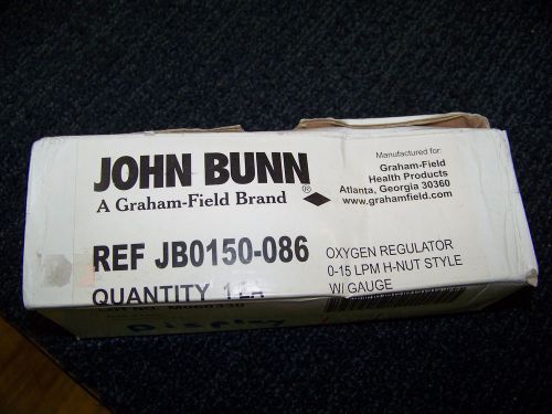 John Bunn Oxygen Regulator 0-15 LPM H-NUT STYLE W/GAUGE #JB0150-086