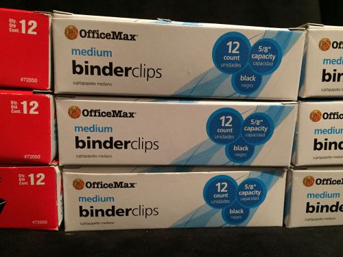 OFFICE MAX/ACCO MEDIUM BINDER CLIPS LOT OF 3 BOXES 12 CLIPS PER BOX 36 CLIPS