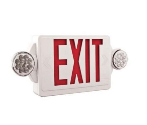 2-Light Plastic LED White Exit Sign/Emergency Combo with LED Heads
