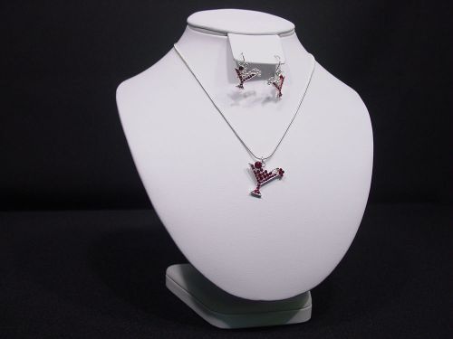 9&#034;Hx8&#034;W WHITE LEATHER EARRING BUST NECKLACE CHAIN JEWELRY DISPLAY STAND JA36W1