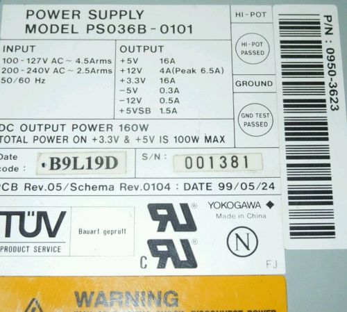 YOKOGAWA Power Supply PS036B 0101 160W TESTED AND FULLY WORKS