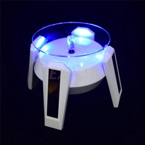 New solar powered jewelry phone rotating display stand turn table with led light for sale