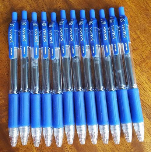 Sarasa Zebra Gel Retractable Rapid Dry Ink Pen; Box of 12 Blue Ink 0.5mm Fine