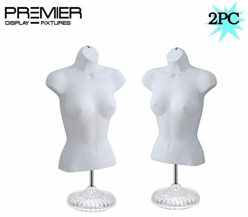 SET OF 2 HALF FEMALE BODY FORM WAIST LONG PLASTIC MANNEQUIN WITH BASE WHITE