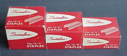 15,000 SWINGLINE STAPLES No 13 --  1/4&#034;, 3/8&#034;, 1/2&#034; (3 box - 5000 ea) Vintage