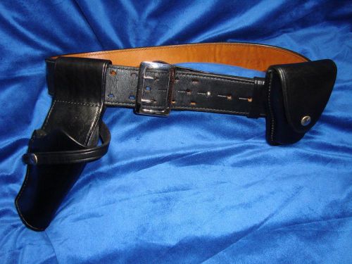 Don Hume Leather Duty Belt B101 Police Law Rig + Holster H216 &amp; Cuff Case C303