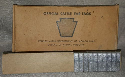Vintage Lot of 10 Cattle Ear Tags  w/ Original Box PA Pennsylvania