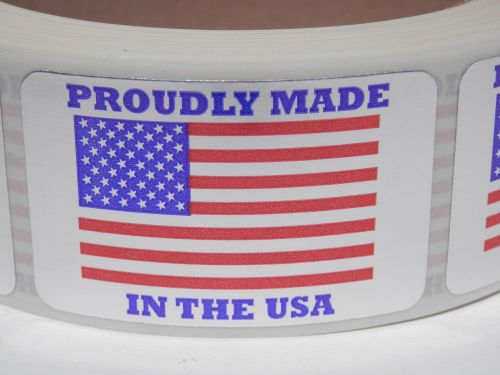 36 PROUDLY MADE IN THE USA, AMERICA Flag, Label SILVER background, rectangle
