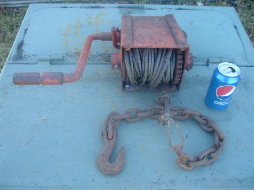 Hand crank chain drive winch~80&#039; pull cable~trailer~4x4 truck~off road~old tool for sale