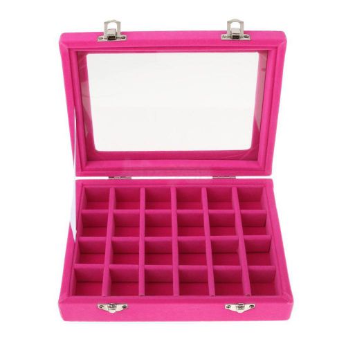 24 slot velvet mirrored jewelry display box rings nail art organizer - rosy for sale