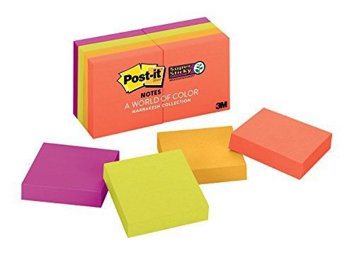 Post-it Super Sticky Notes, 2 in x 2 in, Marrakesh Collection, 8 Pads/Pack