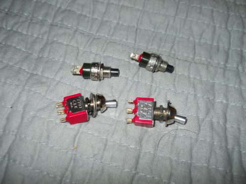 4) C&amp;K Subminiature Panel Mount Switches, 2-Toggle, 2-Pushbutton, Rated 5A Cont.
