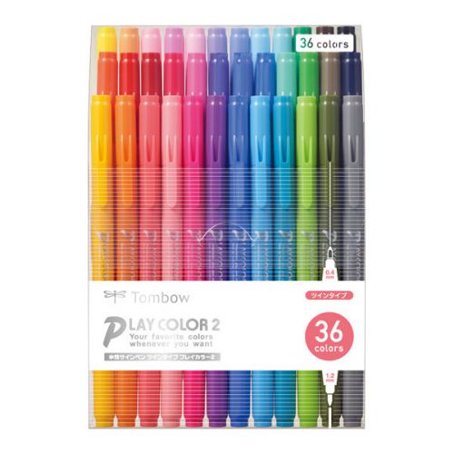 Tombow Play Color 2 Water-Based Pens - Set of 36 Colors 0.4mm &amp; 1.2mm Dual Brush