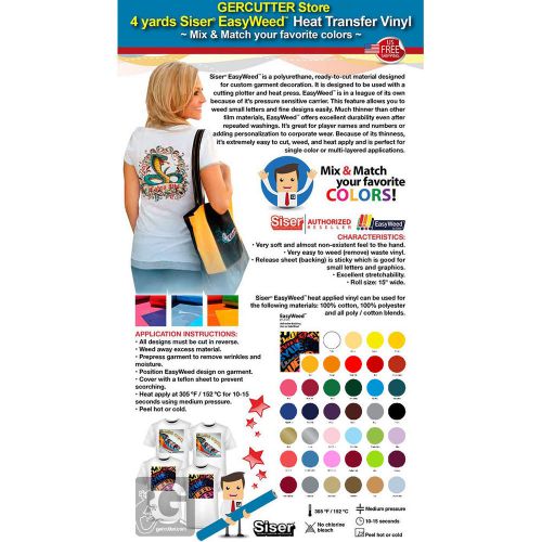 GERCUTTER Store - 4 Yards Siser EasyWeed Heat Transfer Vinyl, Mix &amp; Match Colors