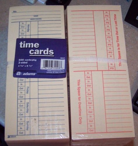 500 Adams 9664A 2 Sided Time Cards Employee Punch Payroll Clock Amano