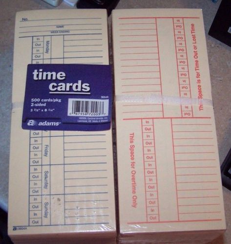 500 Adams 9664A 2 Sided Time Cards Employee Punch Payroll Clock Amano
