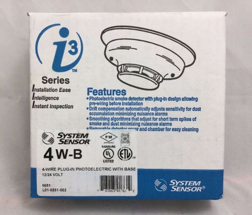 System Sensor 4WB 4-Wire Plug-In Photoelectric Smoke Detector *NEW