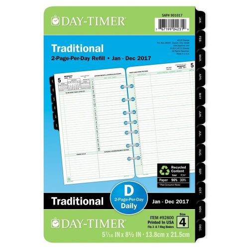 Day-timer daily planner refill january 2017 - december 2017 two page per day ... for sale