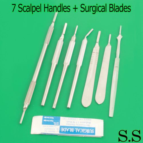 7 Assorted Scalpel Handles #3 #4+100 Sterile Surgical Blades (#10-15) (#20-24)