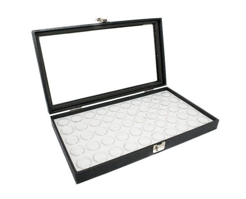 Glass Top Jewelry Display Case Box White 50 Gem Jars