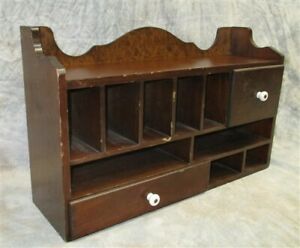 2 Drawer Vintage Wood Organizer Spice Bins Arts Crafts Countertop Document Box c