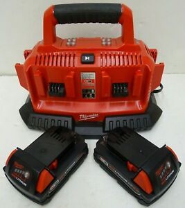 MILWAUKEE 48-59-1806 M18 18V Li-Ion 6-Port Sequential Charger &amp; 2 M18 Batteries