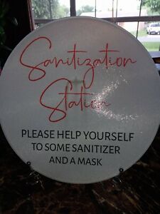 Sanitation Station Sign; Glass