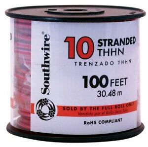 Southwire 22975737SimpullThhnorThwn-2Standard Wire, 10 Gauge, 100&#039; per Roll, Red