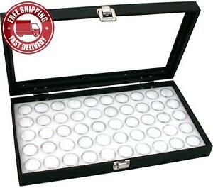 FindingKing Glass Top Jewelry Display Case Box White 50 Gem Jars