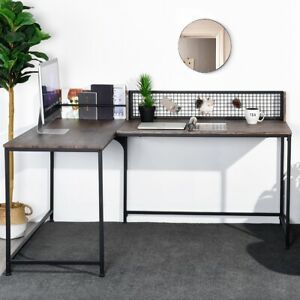 65-inch L-shaped Corner Game Table Modern Wooden Desktop Metal Legs Office Study