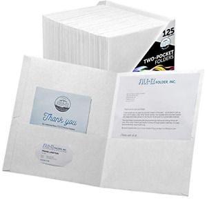 FILE-EZ Two-Pocket Folders, White, 125-Pack, Textured Paper, Letter Size
