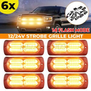 6pcs 40 LED 12V/24V Amber Emergency Strobe Flashing Grille Beacon Lamp For Truck
