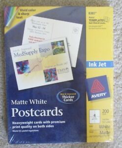 Avery Matte White Post Cards #8387 Box of 50 sheets = 200 post Cards Sealed box