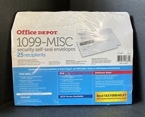 Office Depot 1099-MISC Security Self Seal Envelopes - Pack of 25 -New