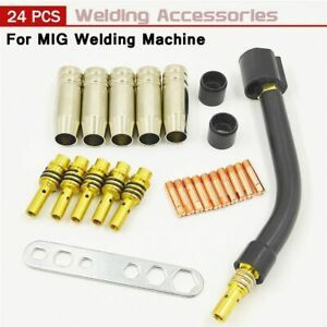 24pcs Welding Torch Gun Mig Welding Tips Nozzle For Binzel 15AK Electrode Cups