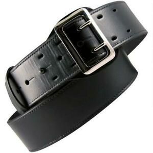 Boston Leather 6501 Sam Browne Leather Belt 44&#034; Chrome Buckle Brass Snaps Plain