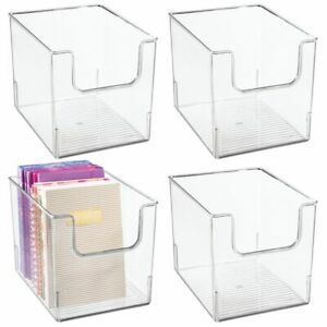 mDesign Plastic Home Office Storage Bin Container, Desk Organizer, 4 Pack, Clear