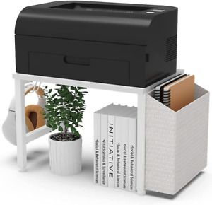 VEDECASA White Wooden Under Desk Printer Stand Holder with Storage Bin Headphone