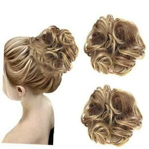 2 PCS Hair Bun Extensions Wavy Curly Messy Chignons Brown &amp; Golden Blonde 12T24