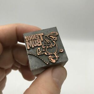 VINTAGE PRINTING LETTERPRESS PRINTERS BLOCK CUT Tennis Bum Caricature Bad Player