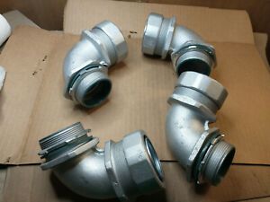 Lot of 4, 2&#034; Liquidtight Box Connector Elbow 90° Angle Insulated Throat for FMC